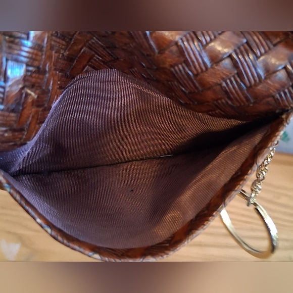 Vintage Brahmin Brown Woven Leather Multi Area Casual Keychain Wallet Purse Bag - Picture 7 of 12